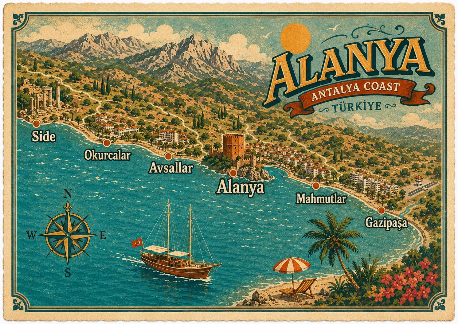 Map of the Alanya and Eastern Antalya coast