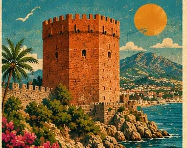 Alanya sahili, Kleopatra Plajı ve tepedeki Alanya Kalesi manzarası